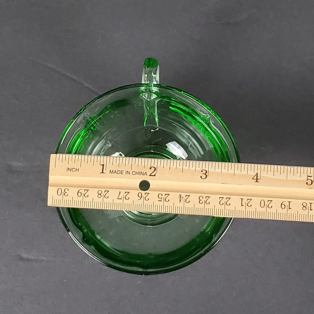 Vintage Green Uranium Glass Teacup Paneled Depression Glass Footed Glows UV